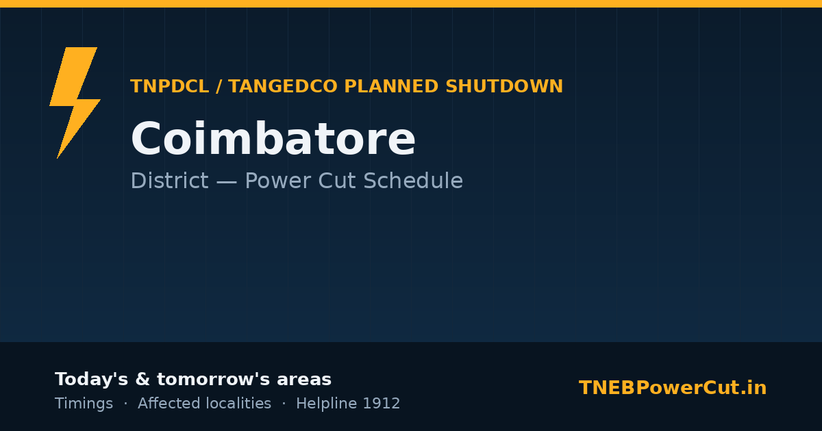 Coimbatore TNPDCL power shutdown schedule graphic